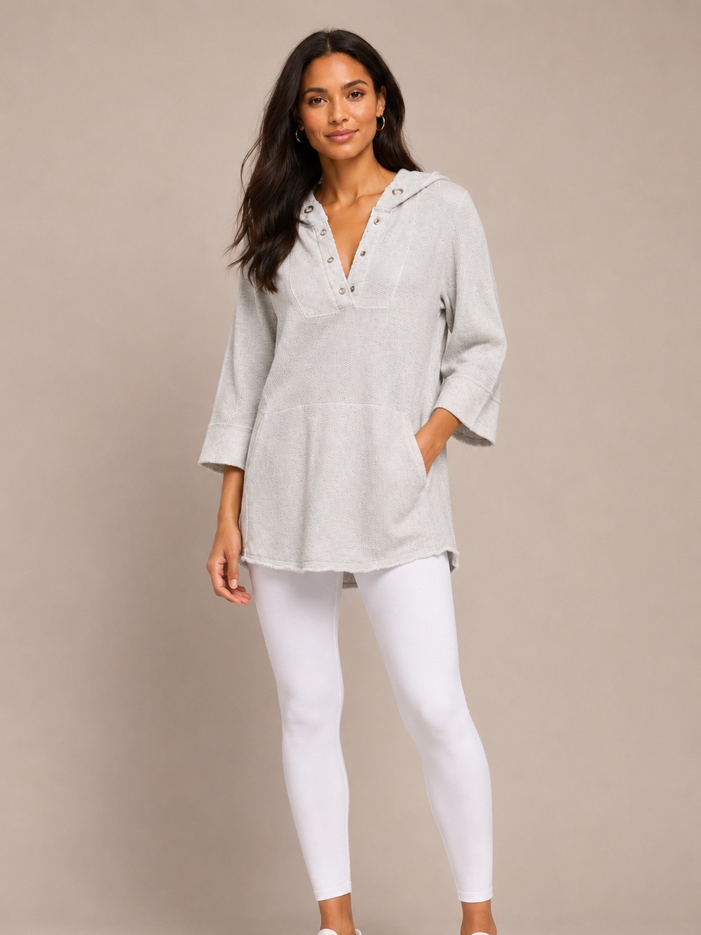 Soft Surroundings Just Beachy Pullover Cotton French Terry Hooded Women’s S Gray